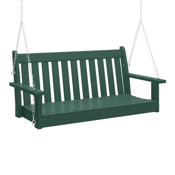 Laguna Outdoor Patio Weather Resistant Poly Plastic 51 in. 2-Person Hanging Porch Swing in Dark Green