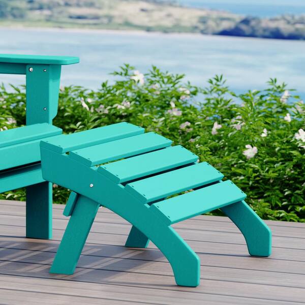 Altura Turquoise Plastic Outdoor Patio Weather Proof Folding Ottoman for Adirondack Chair