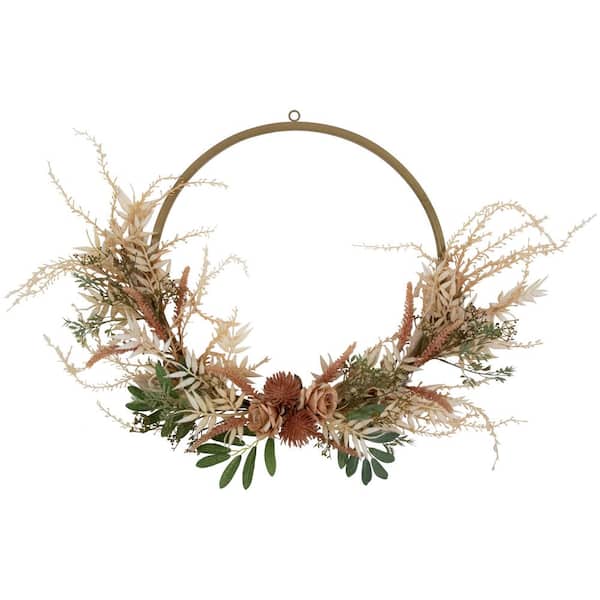 Northlight 24 in. Unlit Fall Harvest Pale Roses with Foliage Artificial Wreath