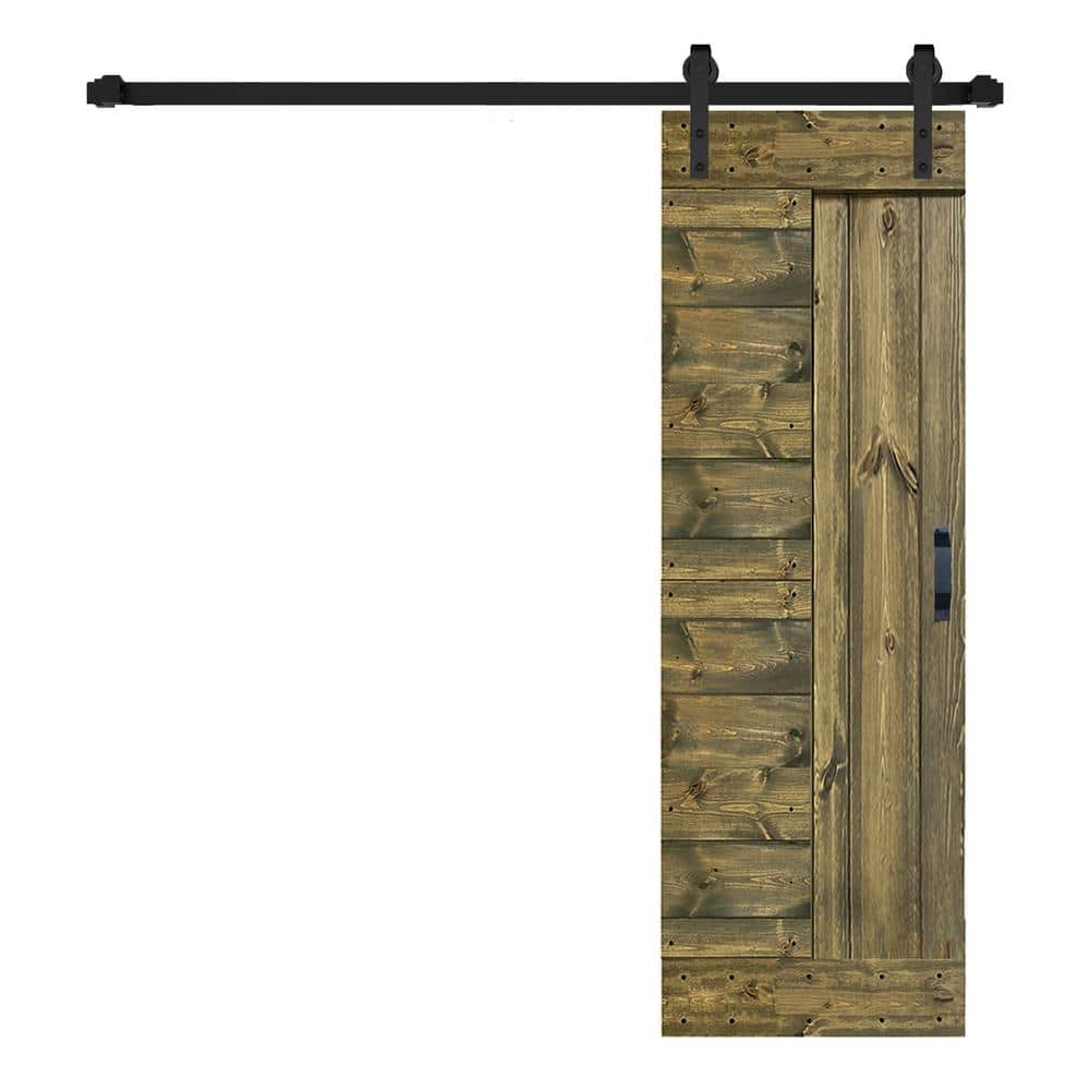 L Series 28 in. x 84 in. Aged Barrel Finished Solid Wood Sliding Barn Door with Hardware Kit - Assembly Needed price history on PriceWatchPro