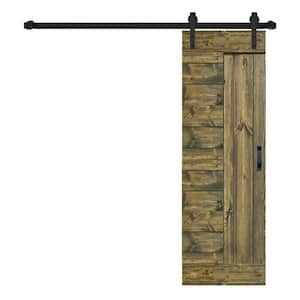 L Series 28 in. x 84 in. Aged Barrel Finished Solid Wood Sliding Barn Door with Hardware Kit - Assembly Needed