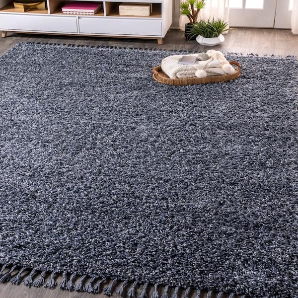 JONATHAN Y Mercer Shag Plush Tassel Denim Blue 3 ft. x 5 ft. Area Rug