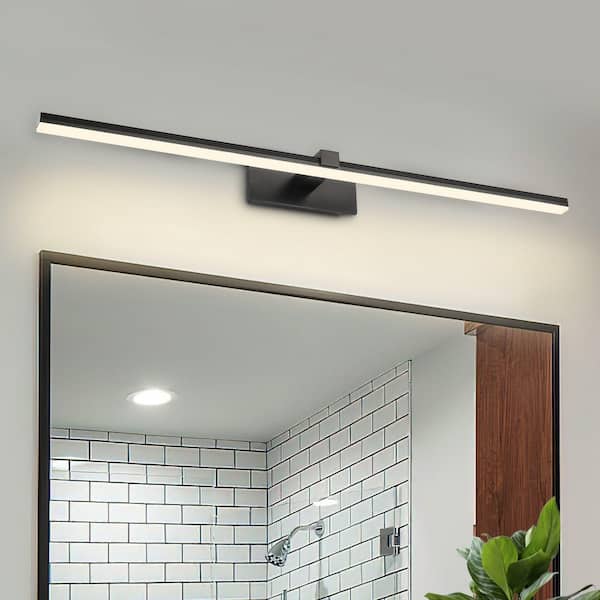 HUOKU NIMBUS 1-Light 31.7 in. W Black Integrated LED Vanity Light Bar Modern Minimalist Wall Sconce for Bathroom and Vanity