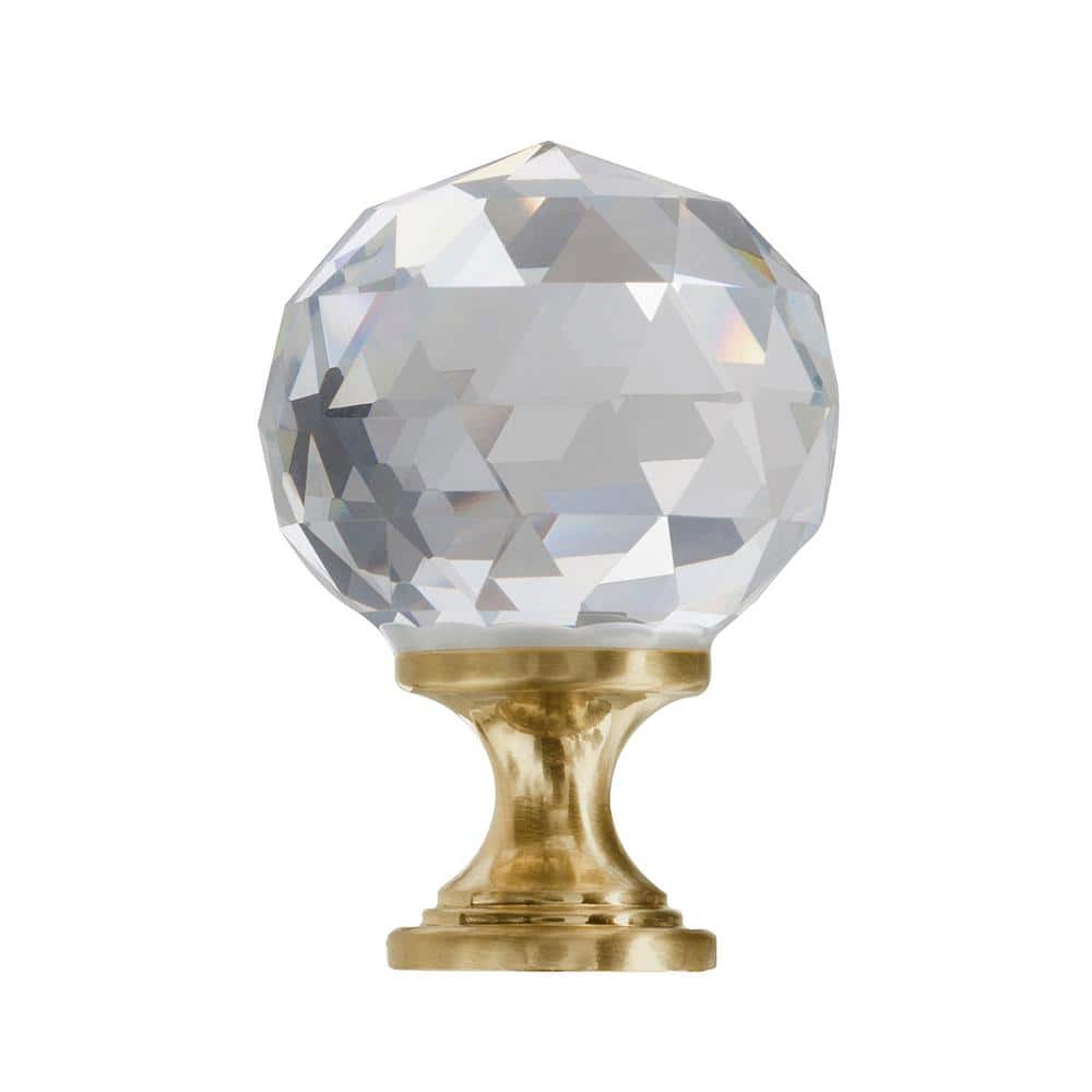 1.1" Round Faceted Glass and Brass Cabinet Knob