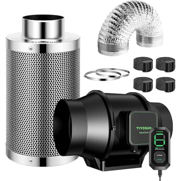 AeroZesh S6 6 in. Inline Duct Fan with E12 Speed Controller, Carbon Filter, 8 ft. Ducting Ventilation System