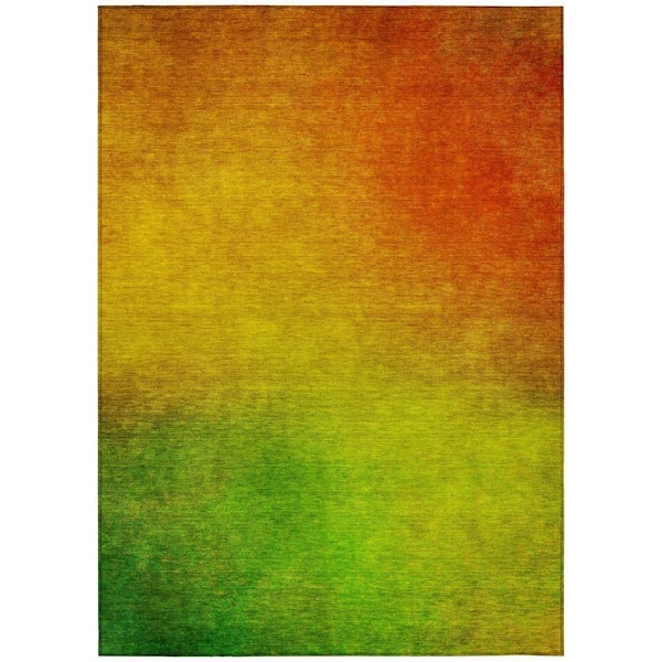 Terra Cotta, Gold, Green 10 ft. x 14 ft. Woven Abstract Polyester Rectangle Indoor/Outdoor Area Rug
