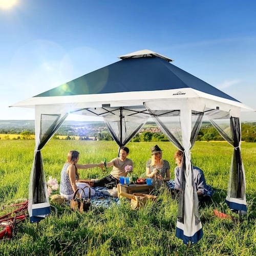 Camping Gazebo Tent 13 x 13 Instant Pop-Up Canopy Screen Shelter  Tent with Netting Sidewalls, Navy Blue