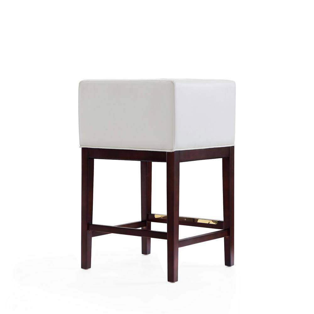 Ivory Faux Leather Walnut Wood Counter Stool with Gold Detailing