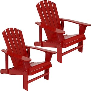 250 lbs. Capacity Red Wooden Outdoor Adirondack Chair with Adjustable Backrest (Set of 2)