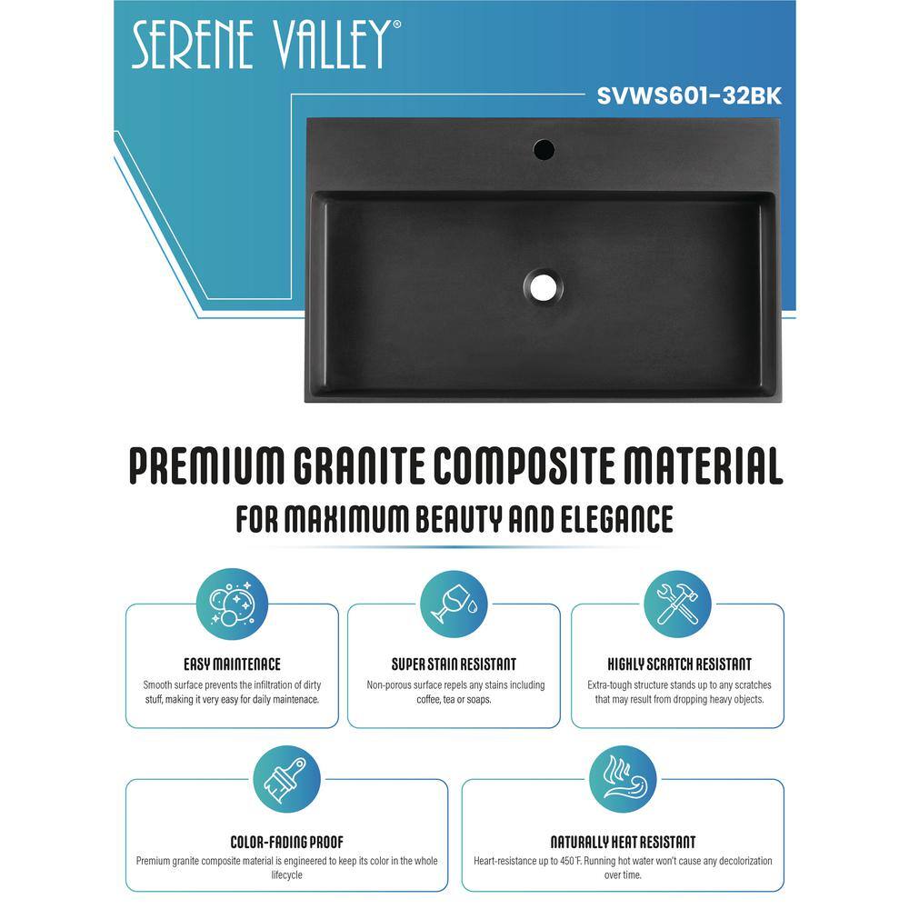 Matte Black Granite Wall-Mount Square Bathroom Sink