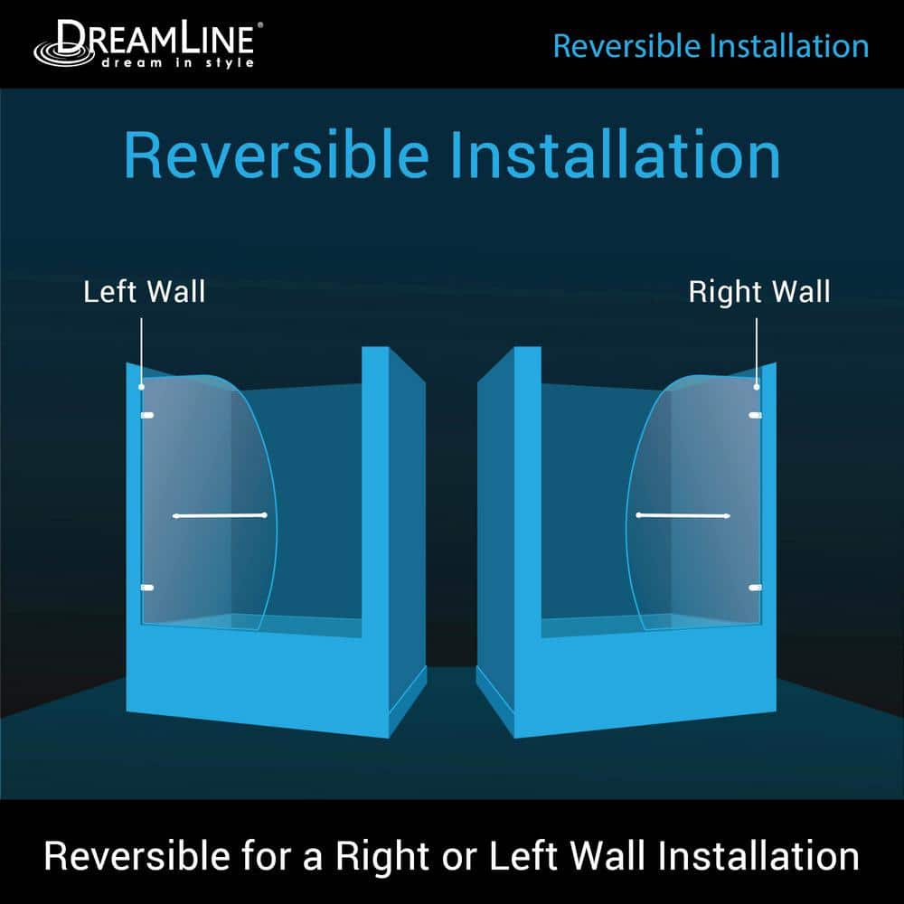 DreamLine 34'' x 58'' Frameless Chrome Hinged Tub Door