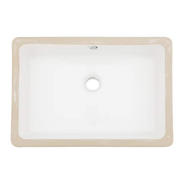18 in . Ceramic Rectangular Undermount Bathroom Sink in White with Overflow Drain