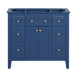 35.51 in. W x 17.83 in. D x 33.38 in. H Bath Vanity Cabinet without Top in Blue with with 6 Drawers and 2 Door Cabinet