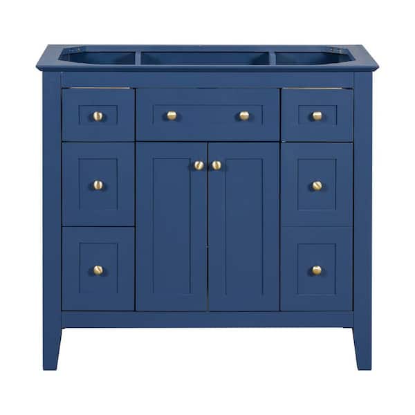 EPOWP 35.51 in. W x 17.83 in. D x 33.38 in. H Bath Vanity Cabinet without Top in Blue with with 6 Drawers and 2 Door Cabinet
