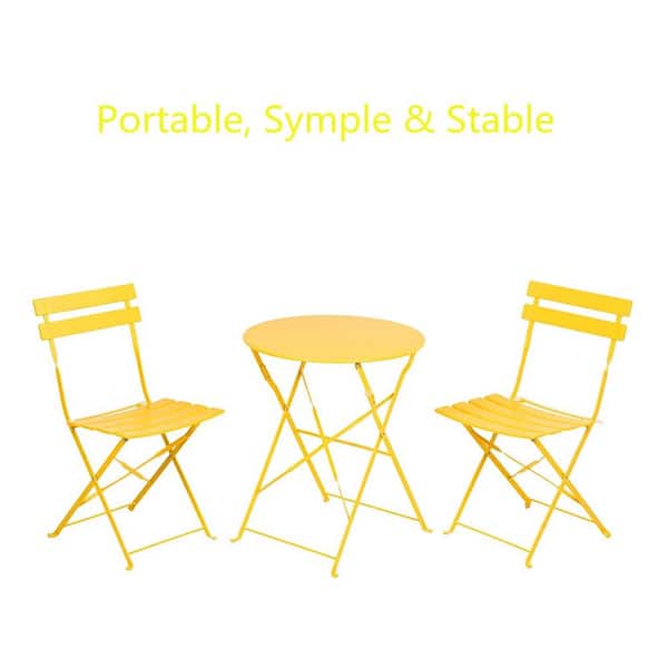 Tunearary 3-Piece Set, Outdoor Metal Double Bistro Set, Foldable, Yellow