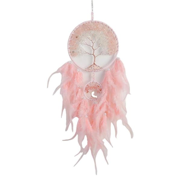 30.7 in. x 7.9 in. Handmade Dream Catcher with Pink and Blue