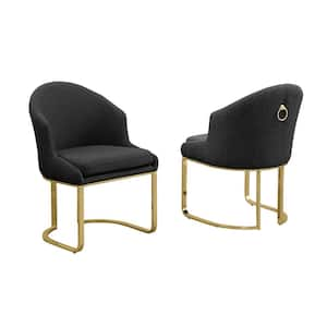 Romina Black Teddy Fabric Side Chair Set of 2 with Gold Chrome Iron Legs