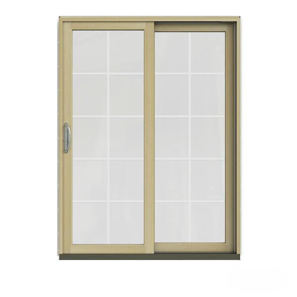 JELD-WEN 60 in. x 80 in. W-2500 Contemporary Vanilla Clad Wood Right-Hand 10 Lite Sliding Patio Door w/Unfinished Interior