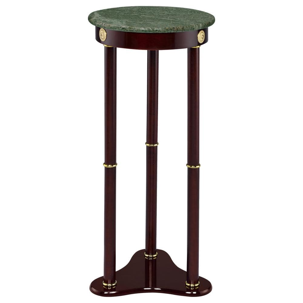 Elegant Merlot 12" Round Green Marble Top Accent Table