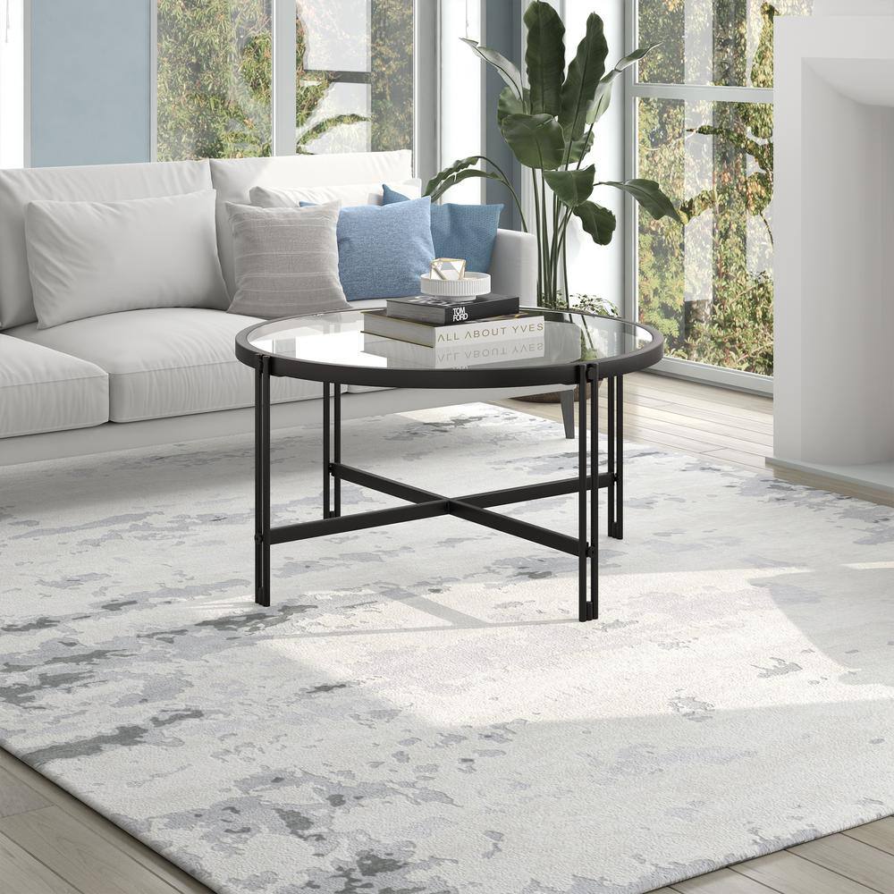 Inez 32" Blackened Bronze Round Metal and Glass Coffee Table