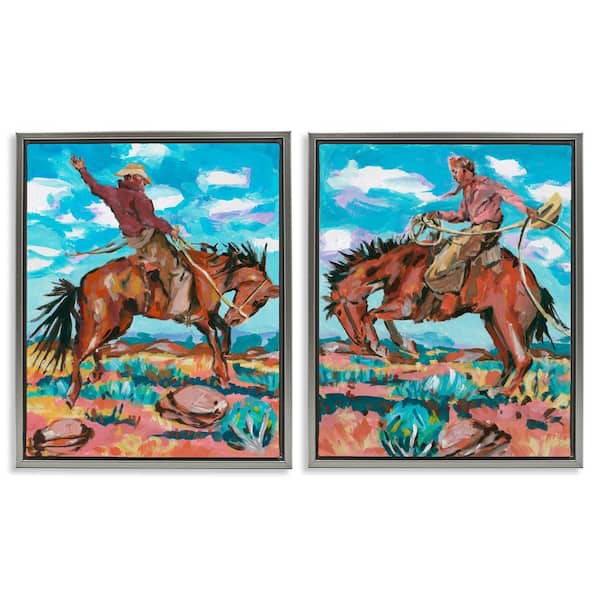 Stupell Industries Rustic Cowboys in Desert by Melissa Wang 2 Pieces Gray Floater Frame Animal Graphic Art Print 31 in. x 25 in.