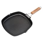 10 in. Cast Aluminum Nonstick Grill Pan in Black with Pour Spout