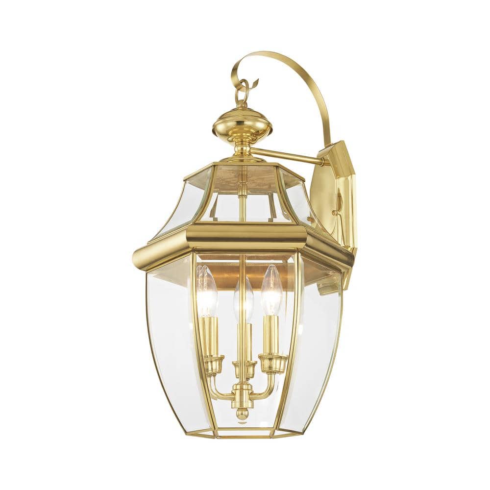 Monterey Polished Brass 3-Light Outdoor Wall Lantern