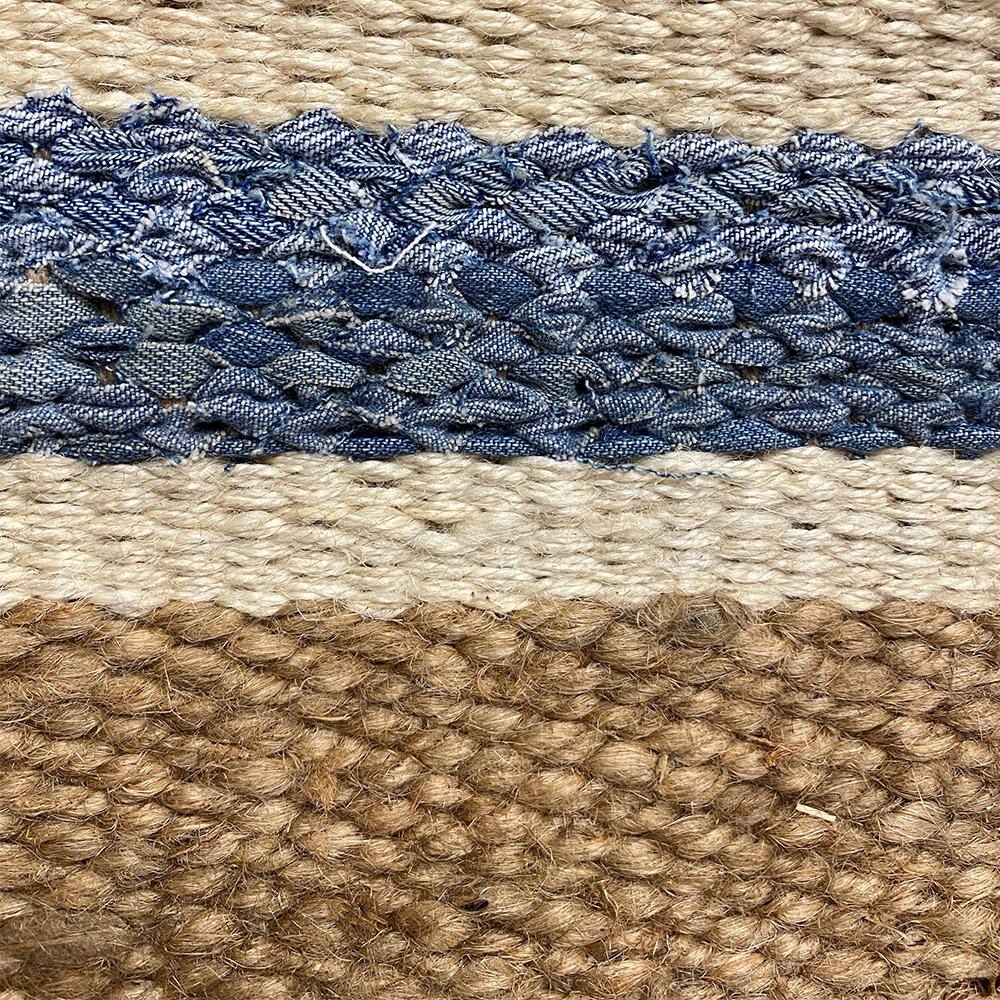 Handmade Blue and Beige Cotton Striped 5' x 7' Rug
