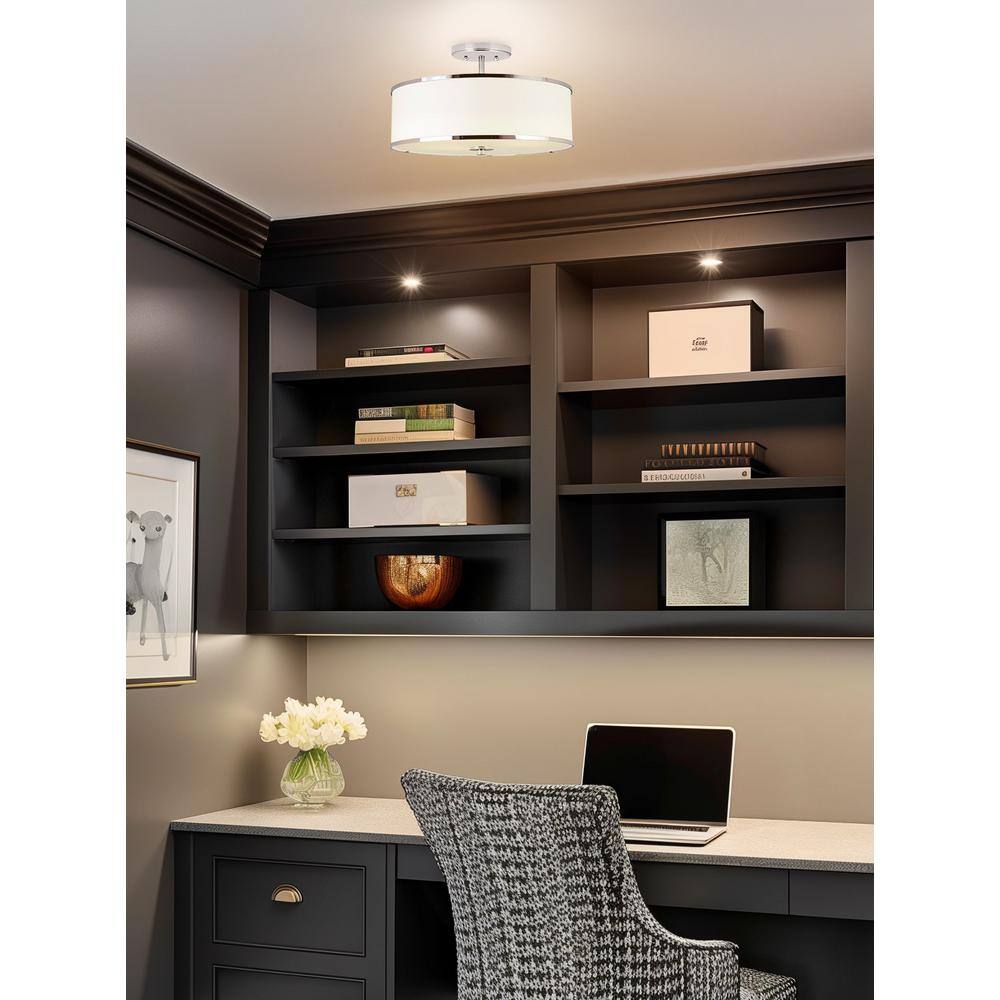 Chloe 15" Chrome Finish Modern Ceiling Light with White Drum Shade