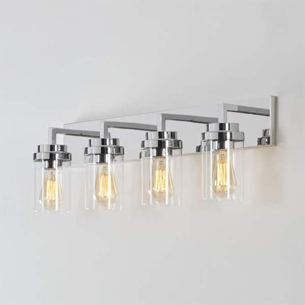 KAWOTI 30 in. 4-Light Chrome Vanity Light with Clear Glass Shade