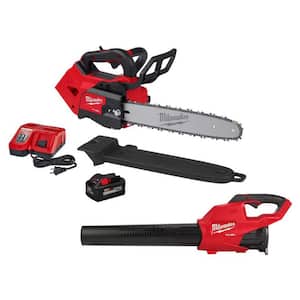 M18 FUEL 14 in. Top Handle 18V Lithium-Ion Brushless Cordless Chainsaw 8.0 Ah Kit with M18 FUEL Blower (2-Tool)
