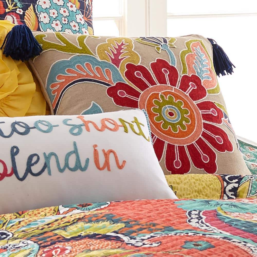 Boho-Chic Multicolor Embroidered Square Throw Pillow with Tassels