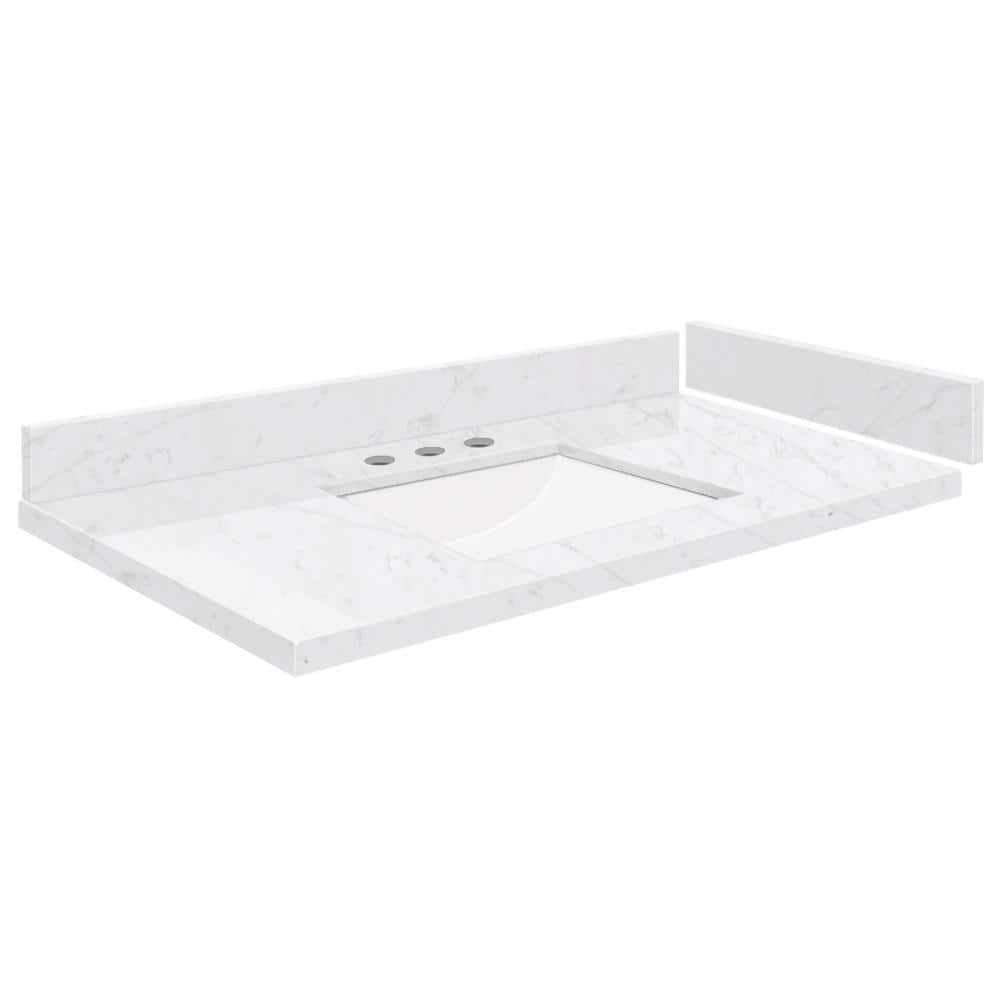 Silestone 34.5 in. W x 22.25 in. D Quartz White Rectangular Single Sink Vanity Top in Statuario price history on PriceWatchPro
