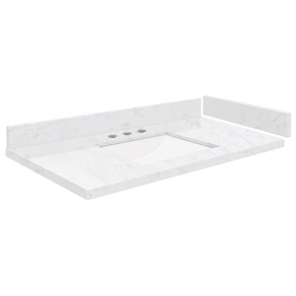 Transolid Silestone 36.75 in. W x 22.25 in. D Qt. White Rectangular Single Sink Vanity Top in Statuario