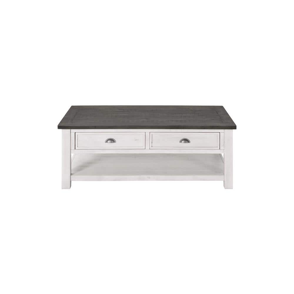 White and Grey Rectangular Wood Coffee Table with Storage