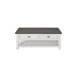 Monterey 50 in. White/Gray Rectangle Wood Top Coffee Table with Storage