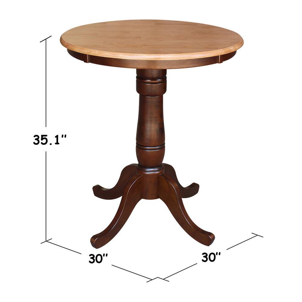 Farmhouse Charm 33" Round Extendable Wood Counter Height Table in Cinnamon