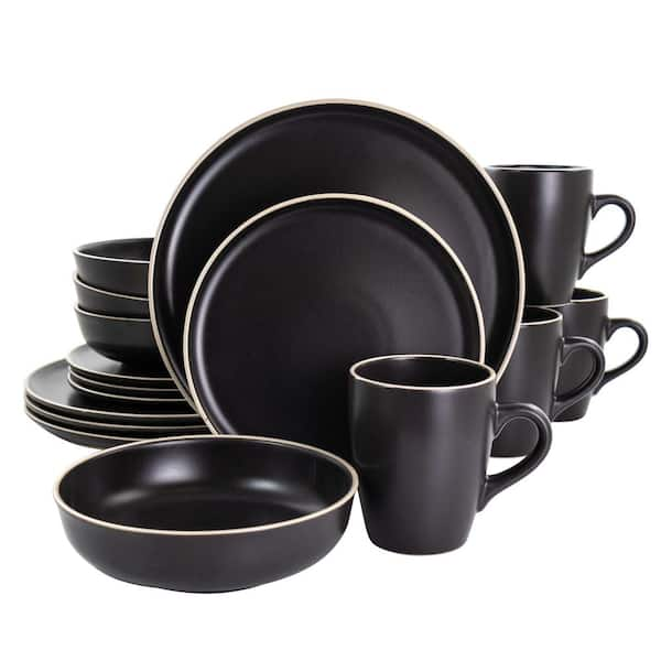 Gibson Home Serenade 16-Piece Black Round Stoneware Dinnerware Set (Service for 4)