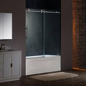 60 in.W x 62 in. H Sliding Frameless Tub Door with Soft Close System and 3/8 in. Clear Glass in Brushed Nickel