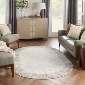 Elation Ivory Grey 5 ft. x 8 ft. All-over design Contemporary Oval Area Rug