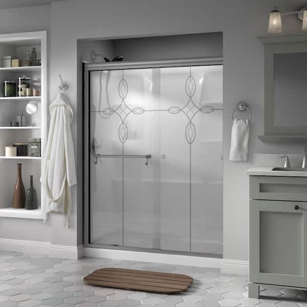 Delta Traditional 60 in. x 70 in. Semi-Frameless Sliding Shower Door in Nickel with 1/4 in. (6mm) Tranquility Glass