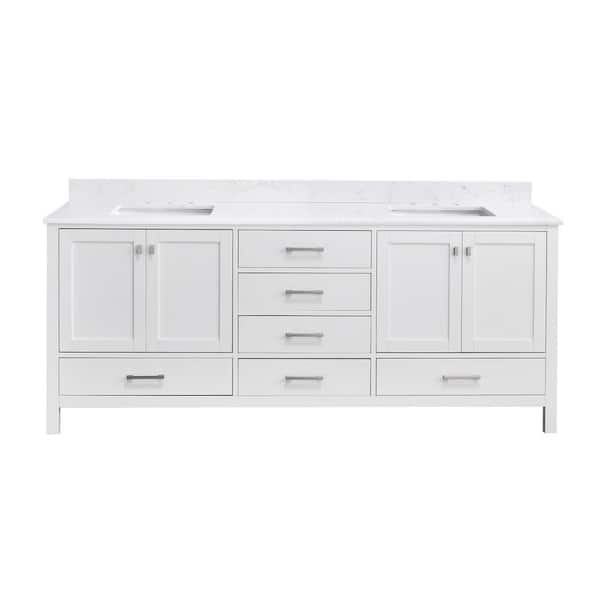 StarrySky 84 in. Undermount Double Sink Freestanding Bath Vanity in White with Engineered Stone Top