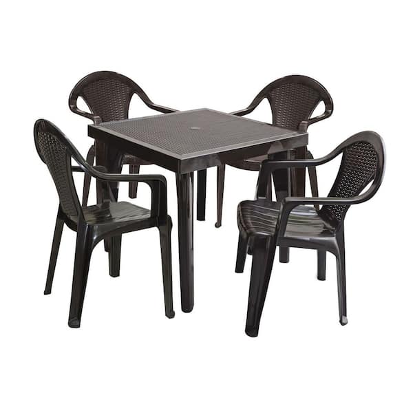 MQ 5-Piece Plastic Resin Outdoor Dinning Set in Espresso