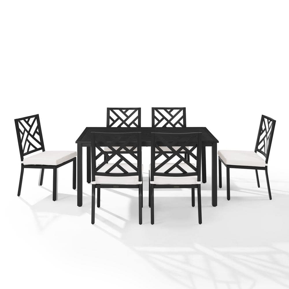 Locke 7-Piece Black Steel Outdoor Dining Set with Cream Cushions