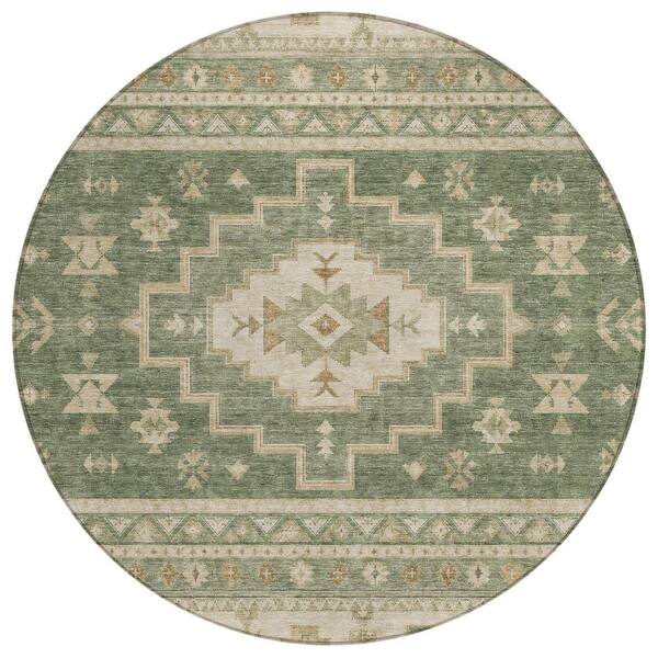 Chantille Machine Washable Indoor/Outdoor Abstract ACN3125 Fern 8 ft. x 8 ft. Round Rug