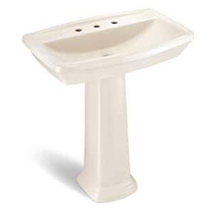 Designer Series 30 in. Pedestal Combo Bathroom Sink with 8 in. Faucet Center in Bone