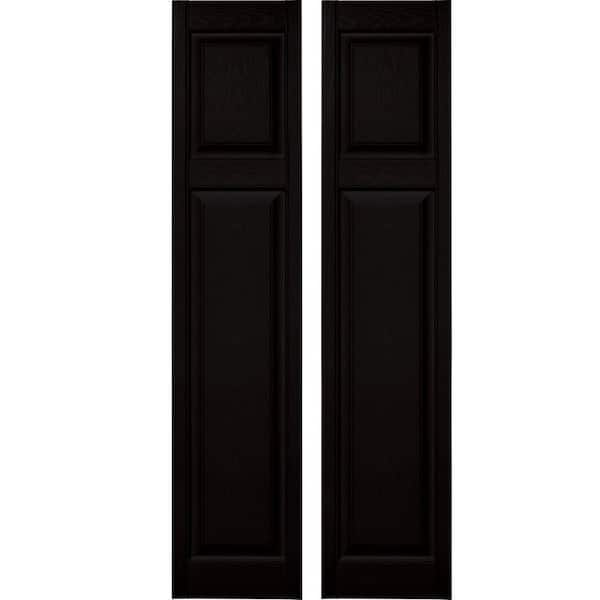 Builders Edge 15 in. x 67 in. Cottage Style Vinyl Exterior Raised Panel Shutters Pair #002 Black