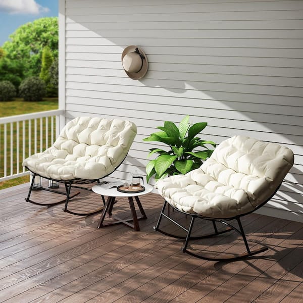 Outsunny Metal Outdoor Rocking Chair with Beige Cushion 2-Pack 84G ...
