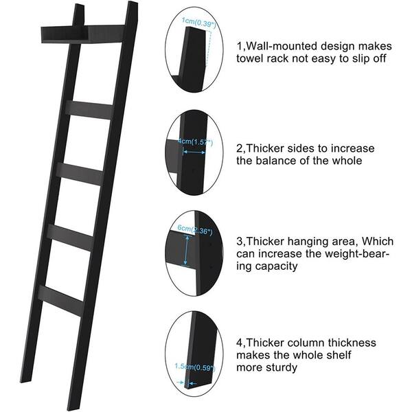 Black Modern Freestanding Bath Ladder Storage Towel Rack