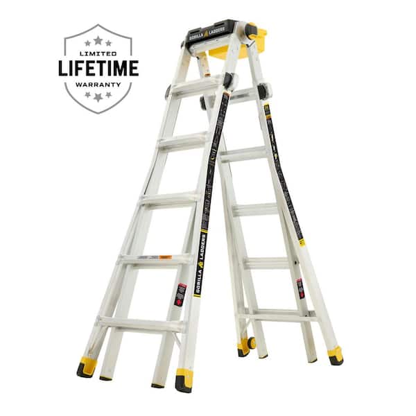 23 ft. Reach Aluminum Multi-Position Ladder with Project Tray, 375 lbs. Load Capacity, Oversized Hinges